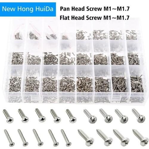 M1 M1.2 M1.4 M1.6 304 Stainless Steel Phillips Pan Head Machine Screw Metric Thread Cross Round Head Bolt Assortment Kit