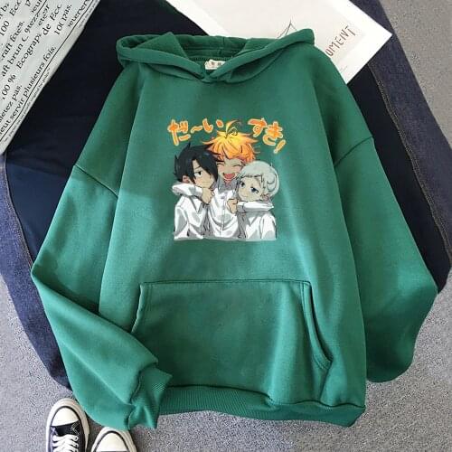 Japanese Anime the Promise Neverland Hoodies Men Ray Emma Print Hoodie Womens Harajuku Streetwear Tops Kawaii Sweatshirts Jacket