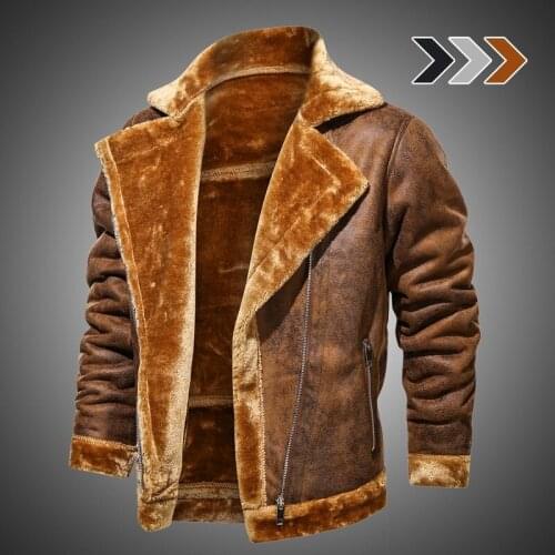 Men Winter Suede Leather Jacket 2020 Fashion Mens Plus Velvet Lapel Fur Coats Male Thicken Warm Casual Motorcycle Outwear