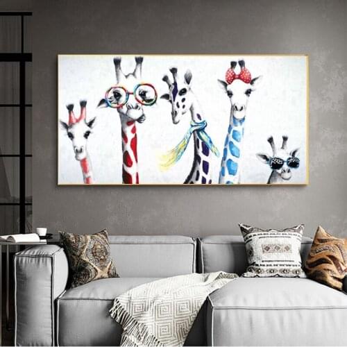 Wall Art Decor Canvas Painting Cute Cartoon Giraffes Poster Print Canvas Art Pictures for Childrens Room Nordic Home Decoration