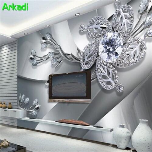 Customize any size 3d diamonds cool metal texture jewelry TV background wall flower pattern modern art mural living room home de