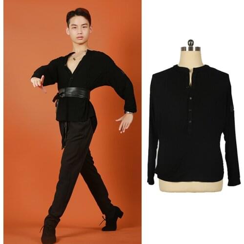 New Latin Dance Costumes For Men Latin Practice Clothes Adult Male Black Long Sleeve Tops Latin Competition Dance Dress DQS6037