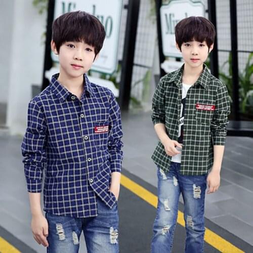 Boys clothes 4-15 Y children cotton plaid shirt kids spring autumn style long sleeve Tee tops Outwear Outfits Children Clothing