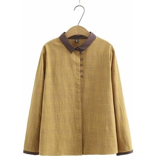 Solid gold navy cotton plus size women loose shirts 2021 new spring autumn casual ladies shirt female tops oversize