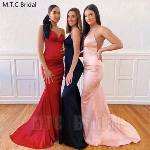 Wholesale Long Mermaid Sexy Prom Dresses Backless Sweetheart Red Satin Girl Graduation Dress Plus Size Wedding Guest Gown Cheap