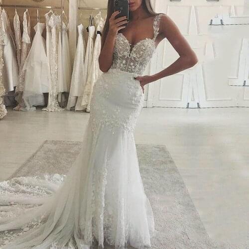 Eightale Boho Wedding Dress Mermaid Cap Sleeve Appliques Lace Wedding Gown White Elegant Bridal Dress robes de mariée sirène