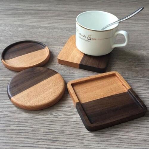 100pcs Solid Wood Coffe Cup Coasters Beech and Black Walnut Spliced Drink Cup Pads Tea Heat Insulation Mat ZA6735