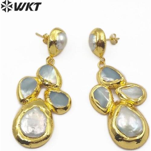 WT-E496 Freshwater Pearl Earring Gold Electroplated Pearl Jewelry Irregular Shape Pearl Drop Earring For Wedding Jewelry