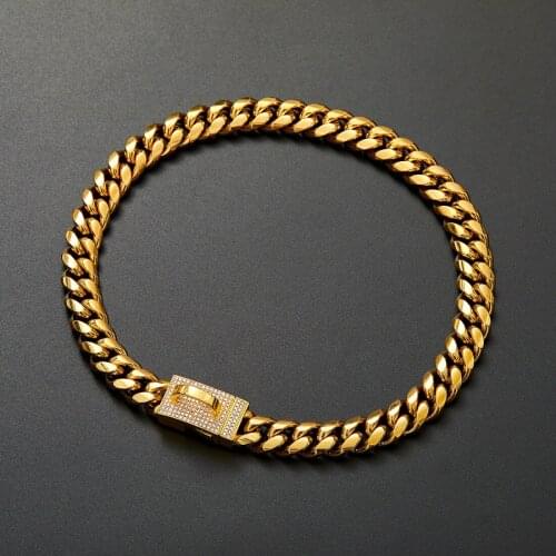 Strong Metal Dog Chain Collars Steel Pet Choke Gold Luxury Rhinestone Chain for Large Dogs Pitbull Bulldog Jewelry Accessories