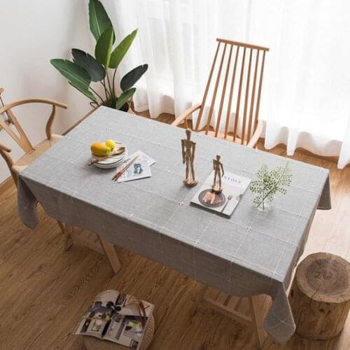Simple Gray Cotton And Linen Embroidered Checkered Fabric Square Tablecloth European Home Dining Table Coffee Table Tablecloth