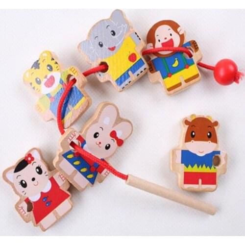 Q tiger mini beaded toy RB18 wooden cartoon characters beaded game childrens puzzle