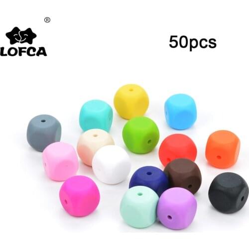 LOFCA 50pcs Silicone Beads Dice shape Baby Teething Beads BPA Free Food Grade Silicone Beads Pacifier Chain Teething Necklace