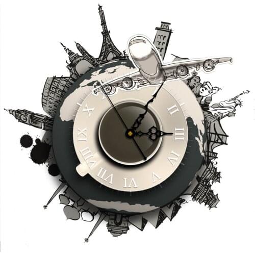 Modern Large Wall Diy 3d Stickers Clock World Earth Wall Decal Clock 3d Art Wall Clock Decoration Clock For Home Living Room