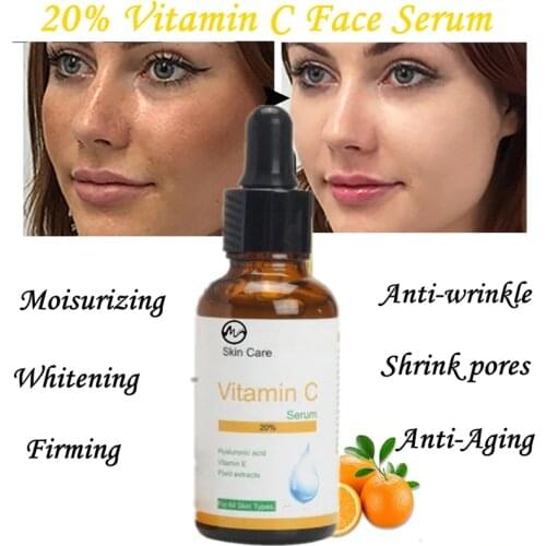 Minch 20% Vitamin C Face Serum Hyaluronic Acid Skin Oil for Face Anti-wrinkle Whitening Anti-aging Moisturizing Essential Oil