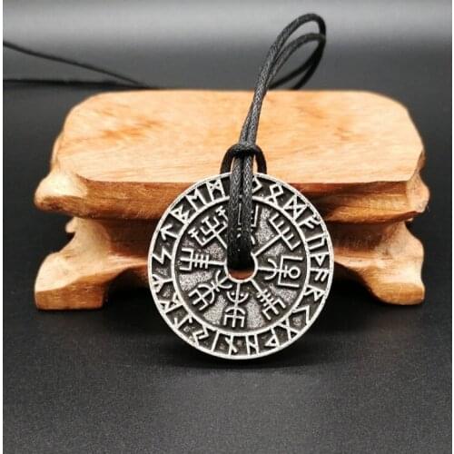 Vintage Compass of Vegvisir Pendant Viking Compass Runic Talisman Mens Necklace
