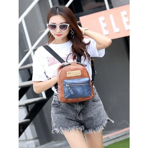 Women Mini Panelled Vintage Backpack Ladies Girls Casual Travel Bag Mochila PU Leather College Shoulder Satchel School Rucksack