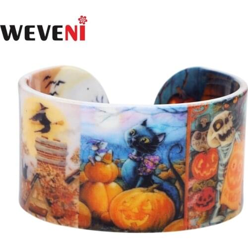 WEVENI Plastic Halloween Pumpkin Cat Bangles Bracelets Fashion Cartoon Indian Craft Jewelry For Women Girl Novelty Accessories