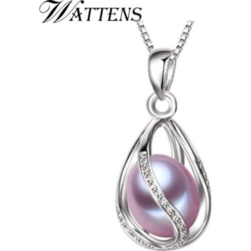 WATTENS Pearl Jewelry,natural white purple Pearl Necklace,fashion Freshwater Pearl Silver Colour Pendant for women love gift