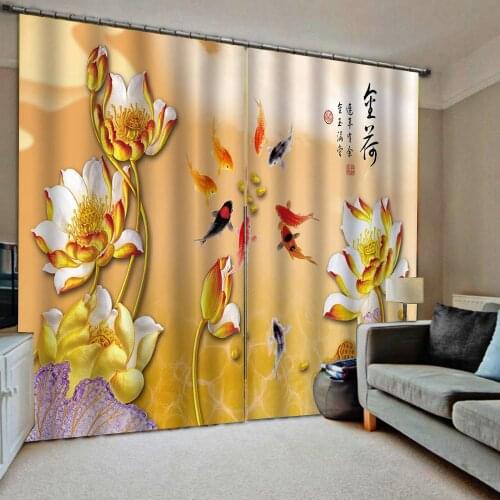 Fish Curtain Printing Blockout Polyester Photo Drapes Fabric golden curtains louts curtains