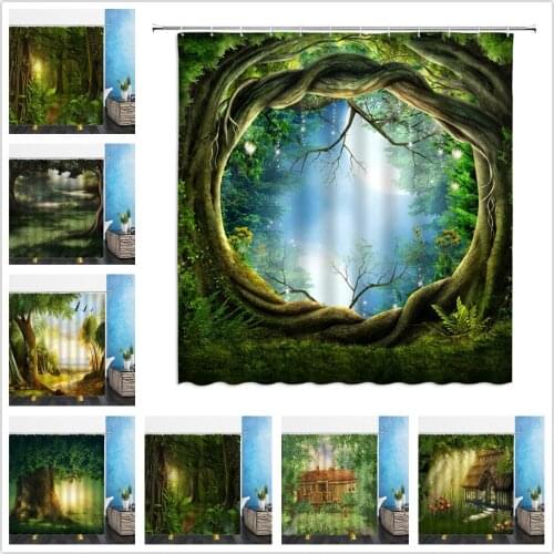 Dream Forest Scenery Shower Curtains Summer Night Tree House 3D landscape Bathroom Home Decor Waterproof Polyester Cloth Curtain
