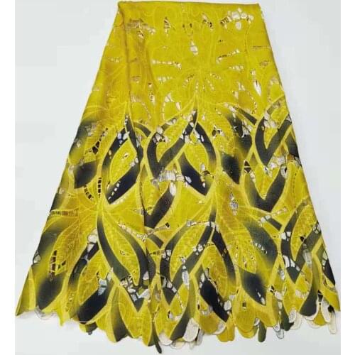 Yellow African Lace Fabric 2021 High Quality French Milk Silk Lace Fabric Nigerian Guipure Cord Lace For Wedding Dress 5 Yards