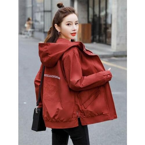 Womens Short Trench Coat 2021 Spring Autumn New Plus Size Korean Casual Loose Hooded Female Fashion Tooling Jacket aq045