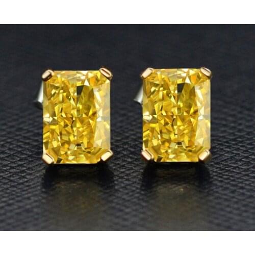 Vintage 100% 925 Sterling Silver Created 5*7mm Rectangle Wedding Earrings For Women Pass Diamond Test Party Fine Jewelry Gift