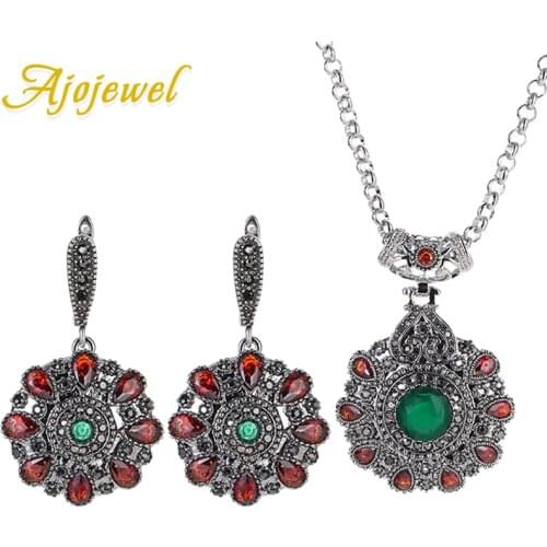 Ajojewel Vintage Turkish Jewelry Sets For Women Crystal Earring Set Costume Jewelry Necklace Wedding Sets