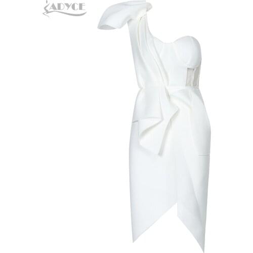 Spring White Bow Ruffles One Shoulder Sleeveless Dress Women Summer Sexy Yellow Celebrity Party Nightclub Vestidso Dropshipping