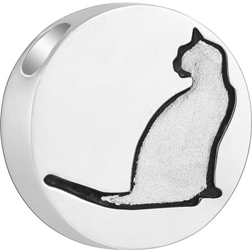 007 Pet Remembrance Urn Jewelry Lovely Cat Inlay Slider Round Stainless Steel Cremation Urn Pendant Necklace For Ashes Memorial