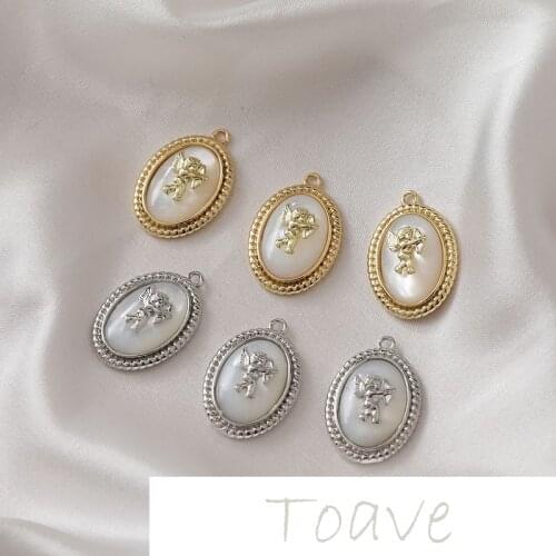 Gold-clad Oval Natural Shell Cupid Sweet Cool Wind Necklace Earring Pendant DIY Basic Accessories
