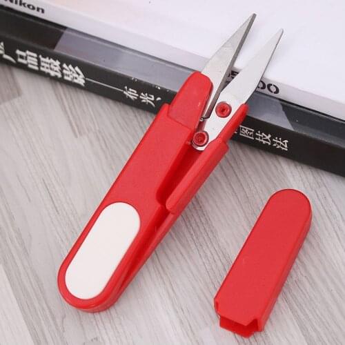 1pcs U Shape Cross Stitch Scissors DIY Lid Safety Plastic Handle Yarn Embroidery Sewing Supplies