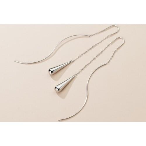 100% Real. 925 Sterling Silver Fine Jewelry Waterdrop Tassel dangle earrings LONG Elegant gtle1830