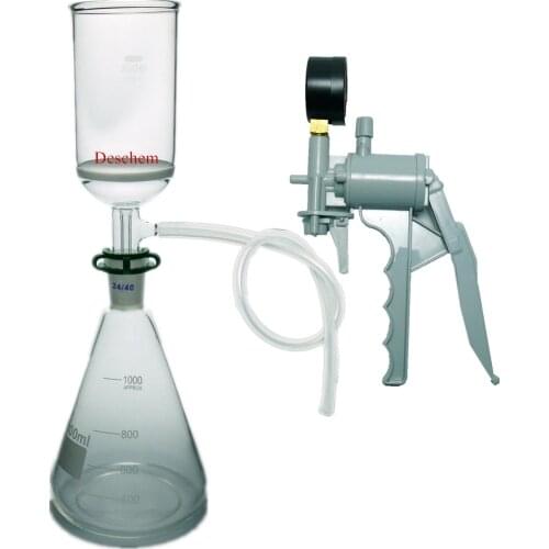 1000ml,Suction Filtration Unit,350ml Buchner Funnel,1L Flask & Hand Vacuum Pump