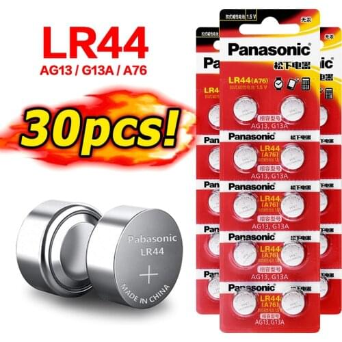 30pcs Panasonic AG13 Battery A76 G13A LR44 LR1154 357A SR44 Coin Button Cell 1.5V Alkaline For Watch calculator 0%Hg batteries