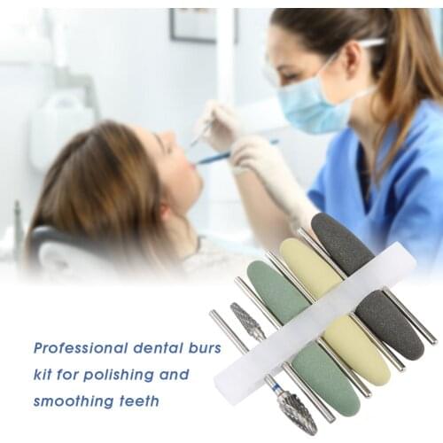 8 Pcs Grinding Head Set HP Dental Resin Base Acrylic Tungsten Carbide Steel Teeth Polishing Burs Kit 2.35mm For Smoothing Teeth