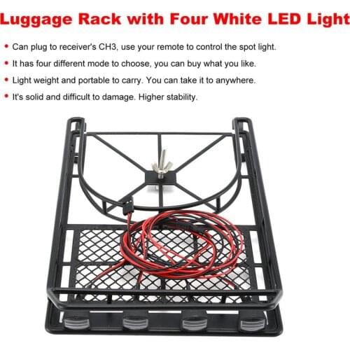Roof Rack Roof Luggage Rack Roof Holder Protective Rack With 4 LED White Light Car Set For RC D90 JEEP For SCX10 Rock Crawler
