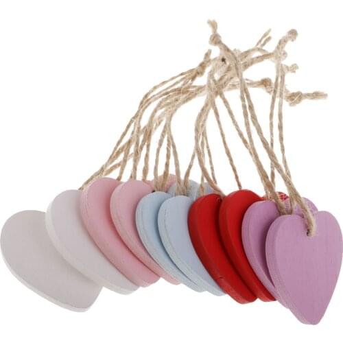 10x Painted Wood Heart Tags Hanging Craft DIY Wood Tags Embellishment Wood Heart Craft Hanging Tags Home Decorations