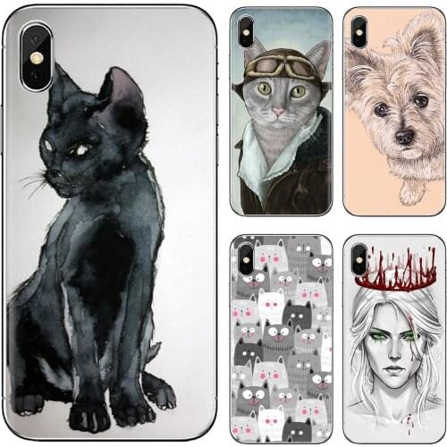 Portrait-Cat-C-Crown-Hand-Draw-Image For Xiaomi Redmi 2 S2 3 3S 4 4A 5 5A 5 6 6A 7A 9 9T 9C 9A Pro Pocophone F1 Soft Cover Bag