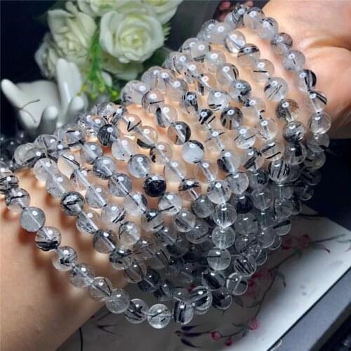 Black crystal healing stones Quartz 8mm Loose Hair Crystal Natural Stone Beads For Jewelry Making DIY