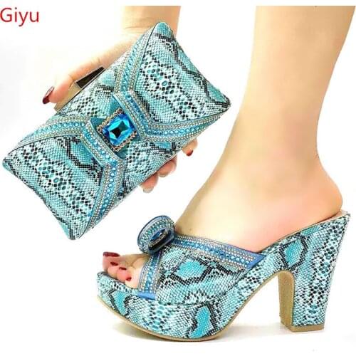 Doershow Italian Shoes and Bags To Match Shoes with Bag Set Decorated with Rhinestone Nigerian Women Wedding Shoes set! SLK1-14
