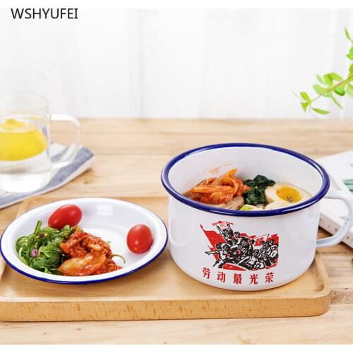 Enamel Instant Noodle Bowl with Lid Student Dormitory Large Instant Noodle Snack Cup Nostalgic Single Easy-to-Clean Bento Box