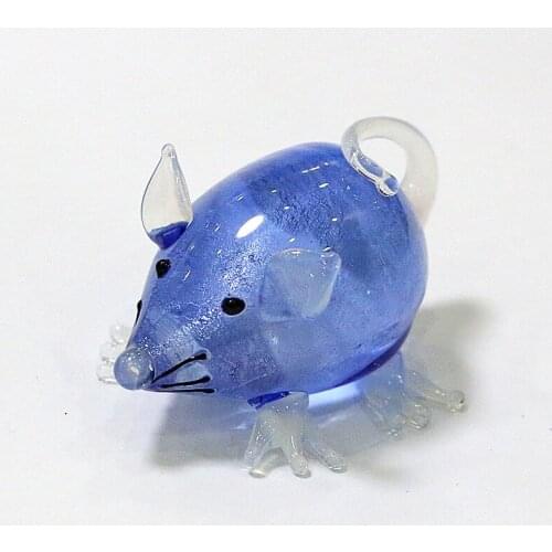 Murano Glass Mouse Figurines Creative Blue Cute Vivid Mini Animal Craft Ornaments Festival Party Gifts For Kids Home Table Decor