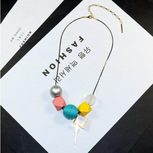 Geometric Wood Beads Resin Handmade Balls Pendants Necklace Wholesale Long Snake Chain Statement Necklaces Women Fashion Jewelry