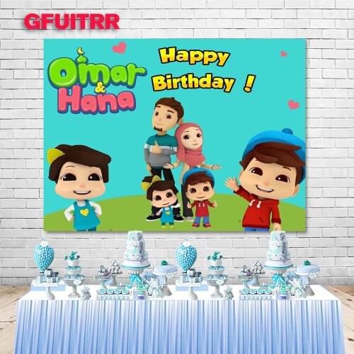 GFUITRR Omar&Hana Photography Backdrop Kids 1st Birthday Baby Shower Cartoon Photo Background Green Vinyl Photo Booth Props