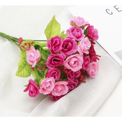 5pcs Artificial 21heads Rose Flower Branch For Flower Arrangement Props Wedding Bridal Bouquet Home Bar Hotel Decoration