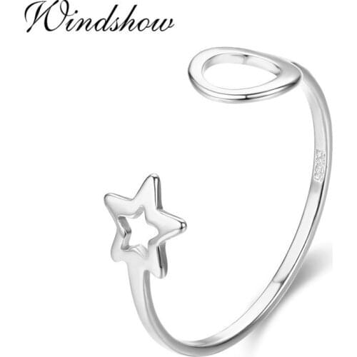 Cute Slim Pure 925 Sterling Silver Full Moon & Star Rings For Women Girls Jewelry Finger Toe Anillos Bague Argent Aneis Anillo