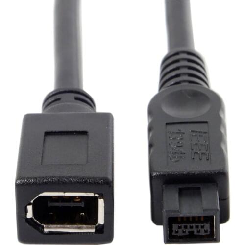 Jimier IEEE 1394 6Pin Female to 1394b 9Pin Male Firewire 400 to 800 Cable Black Color 10cm