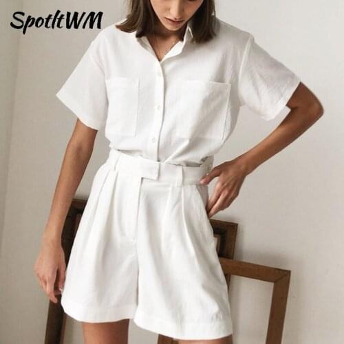 SpotLtWM Casual Short Sleeve Shorts Matching Sets Women Tracksuit Loose Shirt Tops And Mini Shorts Two Piece Set Lounge Wear