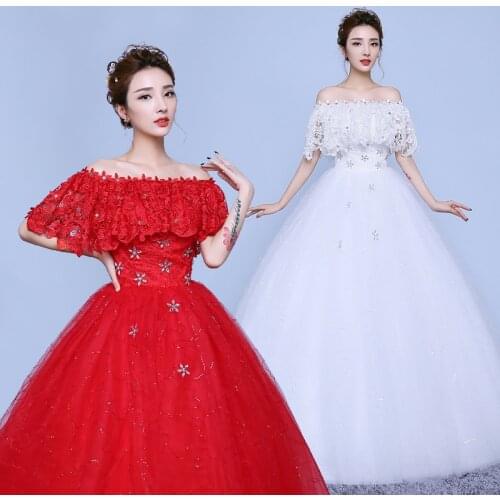 Red White Wedding Dresses Plus Size Bride Wedding Dress Lace Up Bridal Embroidery Dresses Ball Gowns